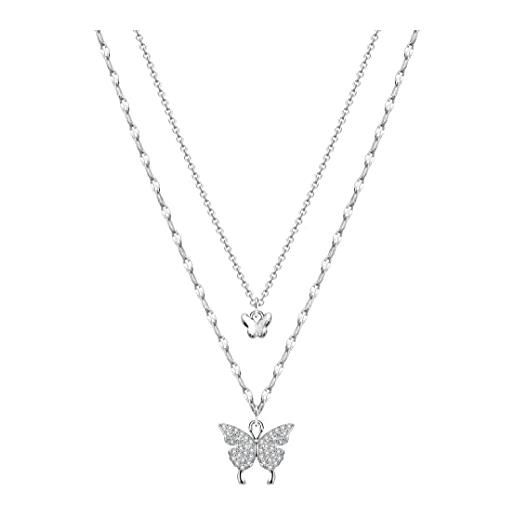 KristLand collana da donna in argento 925 zircone love eternal cross butterfly circle collana regolabile a strati con ciondolo geometrico con portagioie farfalla