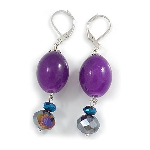 Avalaya orecchini pendenti con perline di vetro viola fantasia in tonalità argento, 55 mm di goccia, misura unica, cristallo cristallo metallo