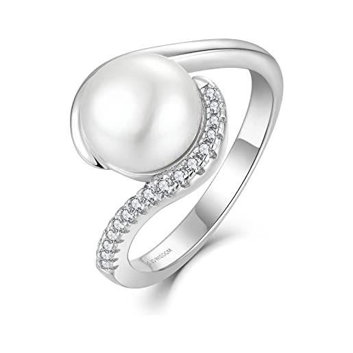 JO WISDOM jo wisodm anelli in argento 925 donna, anello di perle d'acqua dolce da 9mm con 3a zirconia cubica