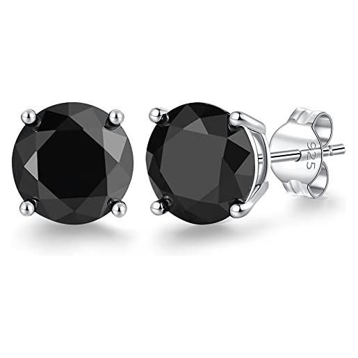 LUCKMORA orecchini zirconi nero 925 argento sterlina simulato diamante brillantino per donna uomo ipoallergenico (8mm n)