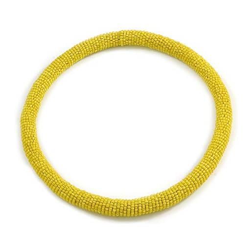 Avalaya collana girocollo elastica con perline gialle a banana, lunghezza 44 cm, misura unica, metallo vetro