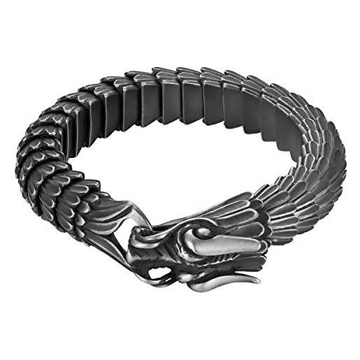 OIDEA bracciale braccialetto uomo bracciale prepotente in acciaio inox 316 collegamento testa di drago regalo perfetto colore nero
