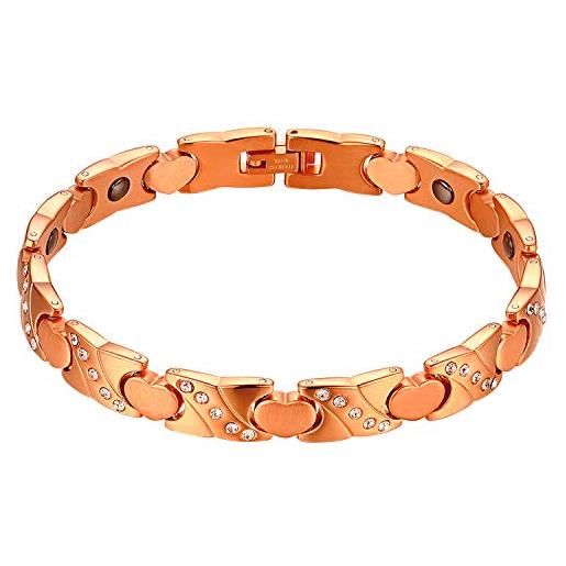 OIDEA bracciale braccialetto da donna in acciaio inox cuore mosaico zircone magnetico oro rosa regalo perfetto