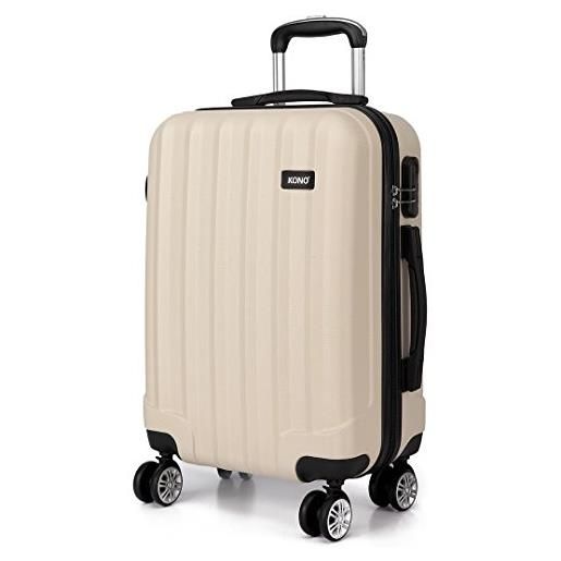 Kono rigidi e leggerissima alta qualità abs valigia 20 24 28 valigie con 4 ruote multi-direzionali (beige, m-65cm)