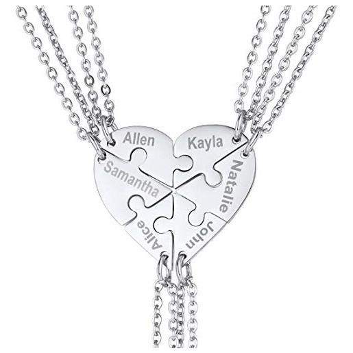 OTXIXTO 2 Nero Tono Ciondolo Cuore in Acciaio Inox Best Friend Forever Puzzle Collana Nome Personalizzato per Amicizia Coppie Uomini Donne