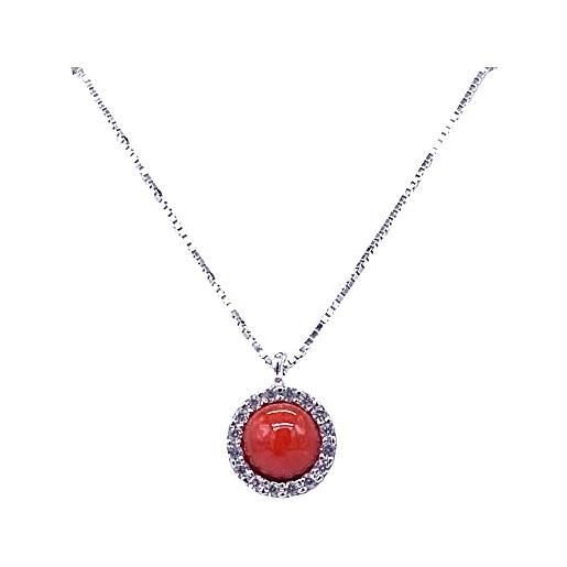 sicilia bedda - gioielli in corallo rosso del mediterraneo e zirconi - argento 925 - prodotto realizzato a mano (ciondolo rotondo)