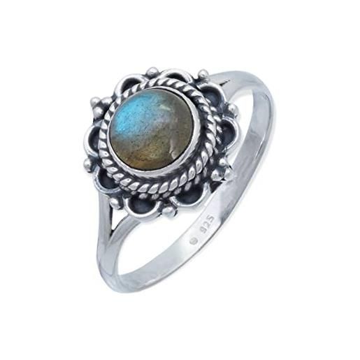 mantraroma anello argento 925 con pietre preziose labradorite pietra verde argento sterling da donna in vero argento (mrg-184-05-(50))