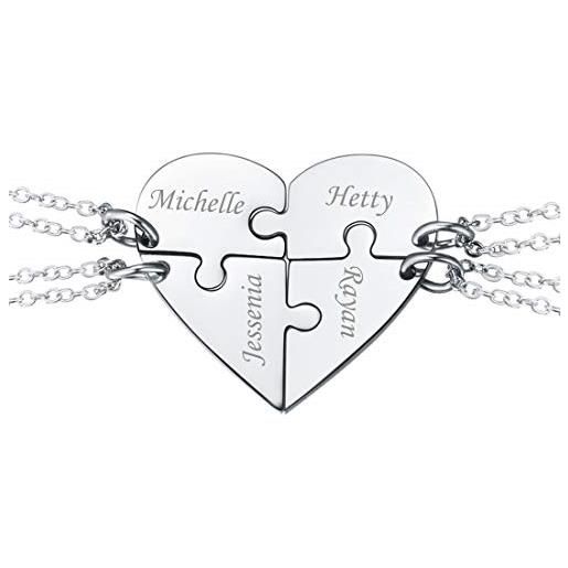 U7 4pcs collana personalizzare pendente cindolo cuore puzzle catena regolabile 40 45 cm acciaio inossidabile gioiello per coppia migliori amici bbf con confezione regalo perfetto - argento