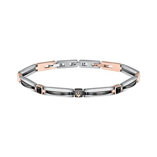 Maserati jewels bracciale uomo in acciaio, ip nero/oro rosa, pietre preziose - jm223atz19