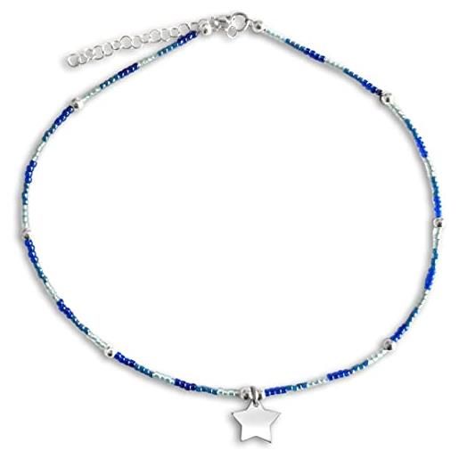 Flores collana con perline colorate e ciondolo stellina argento 925 (blu multicolor)