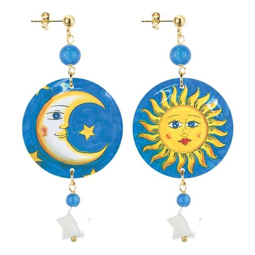 In lebole collezione the circle special piccoli dspor05 luna e sole fondo azzurro orecchini da donna in ottone
