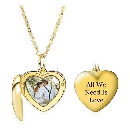 INBLUE 925 collana in argento sterling con ciondolo a forma di cuore immagine personalizzabile - argento/oro/oro rosa 3 colori regali opzionali di gioielli per le donne (oro)