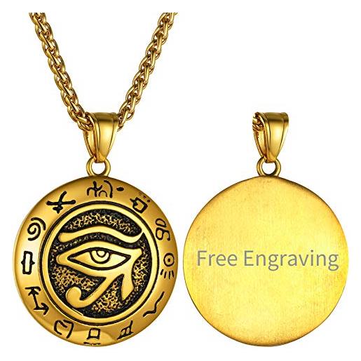 GOLDCHIC JEWELRY collana mitica per uomo con occhio di ra in oro, gioielli di protezione con ciondolo in bronzo egiziano udjat occhi destri