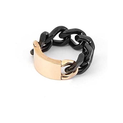 4US Cesare Paciotti anello da uomo anello realizzato in acciaio placcato nero con catena e targa centrale placcata oro rosa. Misura anello: 20. La referenza è 4uan439920