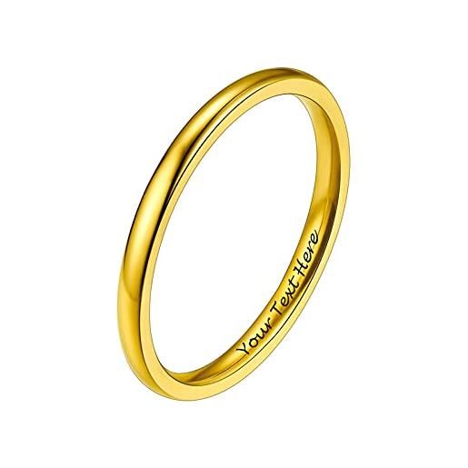 PROSTEEL anelli personalizzati con incisione in acciaio inossidabile 2mm taglia 19 in oro placcato (confezione regalo)- anello donna acciaio inossidabile