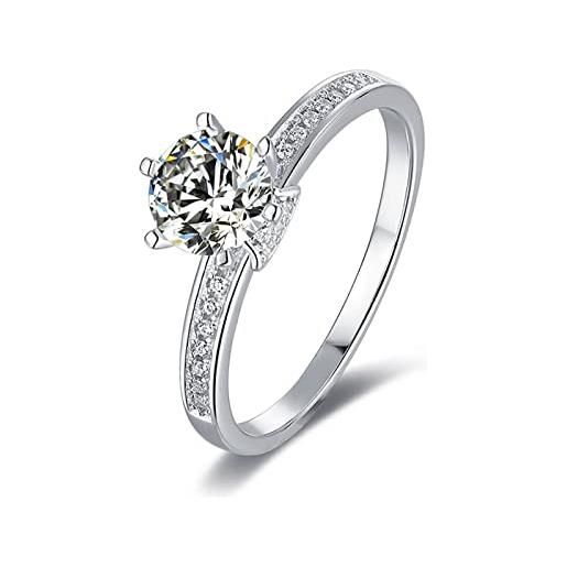 AMDXD fede matrimoniale argento sterling, anello di fidanzamento donna 6 artigli classico bianco zircone rotonda anello taglia 9