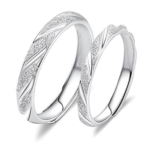 ANAZOZ anelli personalizzabili, anelli fidanzamento coppia, anelli donna argento 925 set, rotondo bucciato anello donna regolabili, 
