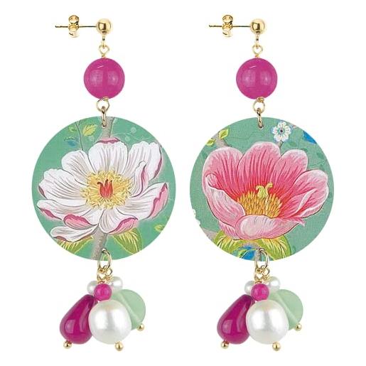 In lebole collezione the circle special fiore bianco e rosa orecchini da donna in ottone