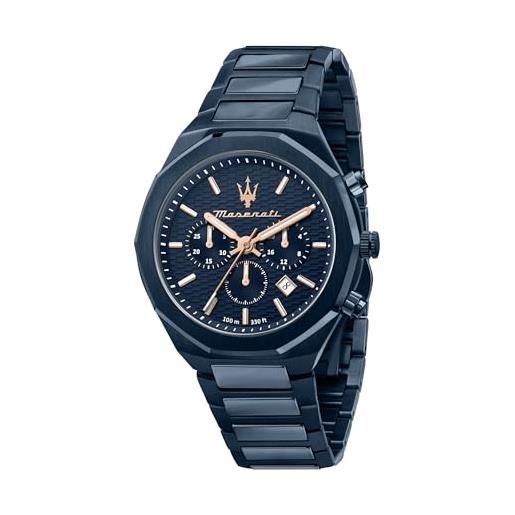Maserati Sfida Orologio Uomo – Cronografo Al Quarzo, Cassa 44mm, Acciaio E PVD Oro Rosa, Quadrante Blu, Impermeabile 10 ATM