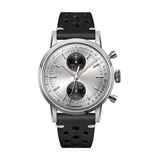 Undone urban silver cronografo ibrido quarzo meccanico acciaio inox argento pelle nero vintage orologio uomo