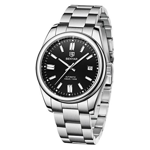 RollsTimi benyar, orologio analogico da uomo, automatico, alla moda, con cinturino in acciaio inox, impermeabile, luminoso (5185 nero), 5185 nero