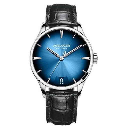 Agelocer orologio da uomo con quadrante in pendenza di colore meccanico ultra sottile e automatico, nk_4204a9, cinturino
