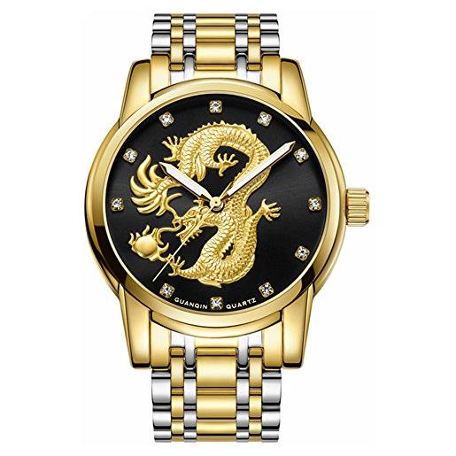 Guanqin oro acciaio inox orologio da uomo business orologio impermeabile
