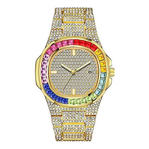 Grancey unisex adulto tutti gli orologi di diamanti rotonda in cristallo di lusso orologio bracciali hip hop vogue orologi cinturino oro 8