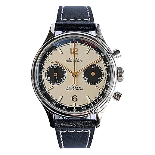 Sugess orologio meccanico uomo cronografo st1901 movimento orologi da polso impermeabile zaffiro lancette luminose (38mm beige + senza gooseneck)
