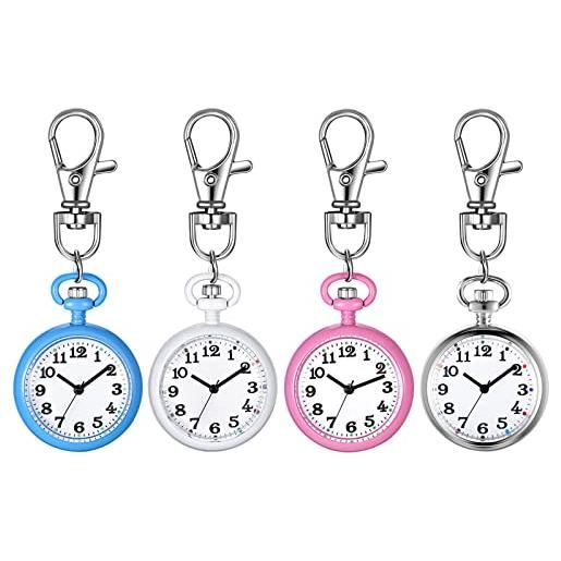 JewelryWe orologio da tasca al quarzo orologio con clip per infermiera orologio con portachiavi da tasca da uomo donna