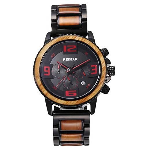 RORIOS orologio legno uomo analogico al quarzo orologi da polso naturale cronografo orologio in legno moda orologio in legno da uomo