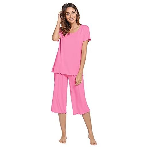 WiWi pigiama in bambù per le donne morbido pigiama set maniche corte top con pantaloni capri pjs plus size loungewear s-4x, magenta, l