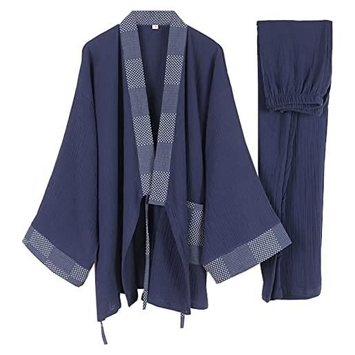 un-brand completo da pigiama in cotone a doppia garza giapponese da uomo kimono plus size abbigliamento zen abbigliamento taoista (taglia xl, a3)