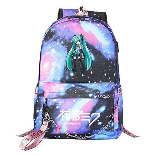 WANHONGYUE hatsune miku studenti borsa da scuola borsa per laptop da 15,6 pollici zaino per ragazze amanti degli anime blue galaxy / 4