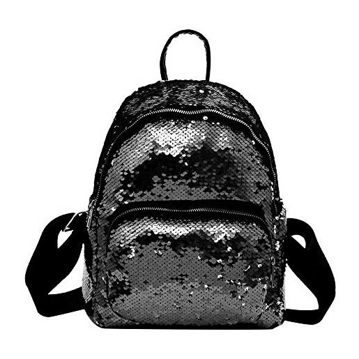 DemiawakingIT zaino con paillettes stile preppy borsa da viaggio glitterata borsa da scuola casual per studenti (nero)