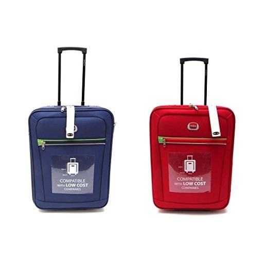 CLACSON offerta set 2 trolley bagaglio a mano cm. 55x40x20 idoneo ryanair voli low cost bagaglio cabina (blu-rosso)