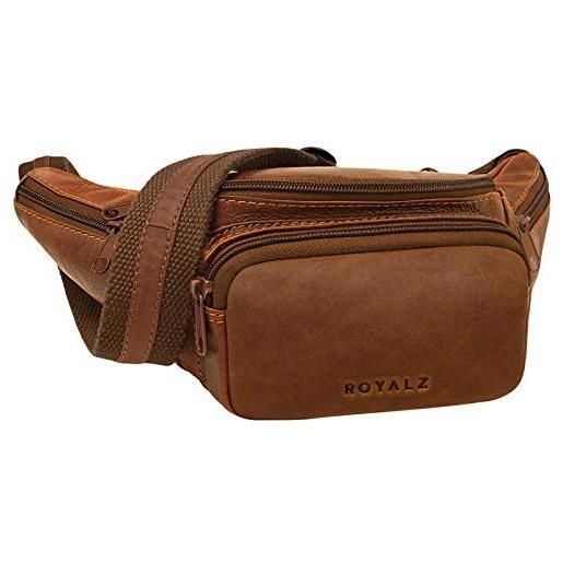 ROYALZ marsupio in vera pelle vintage da uomo e donna borsa da cintura borsello per festival montagna fotocamera camera cellulare unisex, colore: cognac