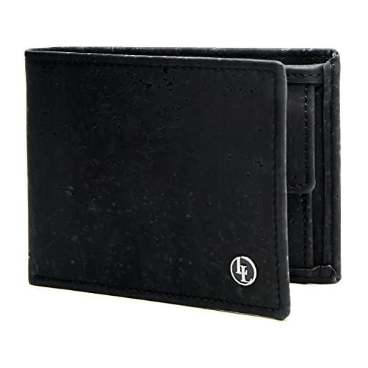 Locklair sleek wallet in pelle di sughero vegano, portafoglio da uomo con protezione rfid, portafoglio da uomo in sughero, portafoglio vegano e sostenibile | locklair, nero