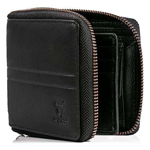 Matador® - portafoglio da uomo e da donna con chiusura a cerniera e protezione rfid, nero , 13x2x10 cm, 