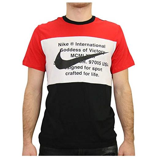 Nike sportswear swoosh maglia a manica corta, uomo, black/university red/white, s