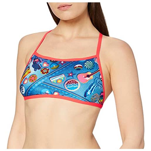 Speedo cross tieback, costume da bagno donna, retro pop brill blue/psy red, taglia 26