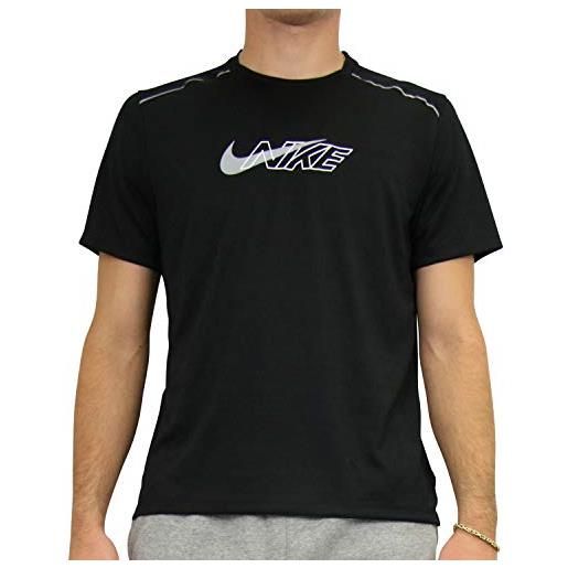 Nike m nk df miler ss flash nv, t-shirt uomo, black/(reflective silv), l
