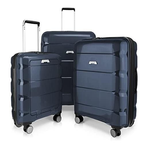 Hauptstadtkoffer - britz - set di 3 valigie trolley valigetta da viaggio espandibile, tsa, 4 ruote, (s, m & l), blu scuro, blu scuro, set, set trolley rigido