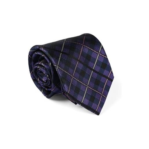 Remo Sartori - cravatta in pura seta scozzese viola e nero, made in italy, uomo