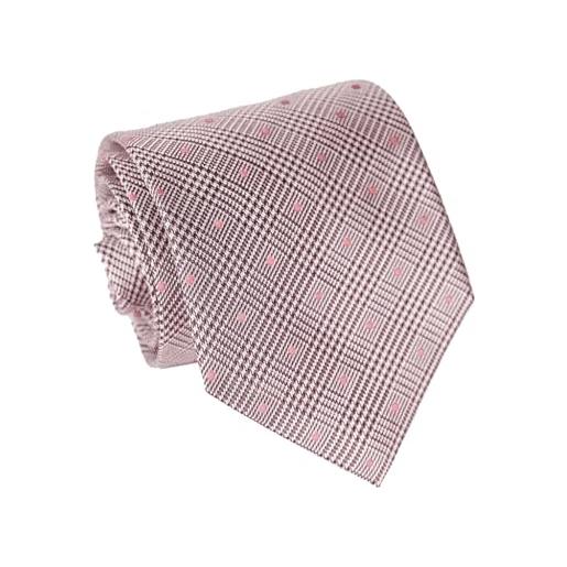 Remo Sartori - cravatta in pura seta principe di galles grigio con pois, made in italy, uomo (rosso)