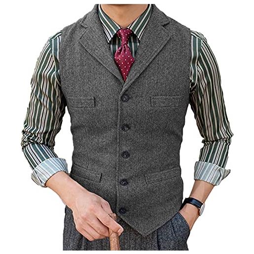 Solovedress gilet da abito da uomo elegante tweed panciotto casual smanicato risvolto dentellato per lavori di matrimonio（grigio，xxl）