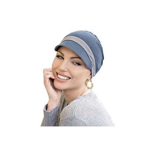 MASUMI berretti e cappelli biologici per chemioterapia - katia | copricapo per pazienti di cancro, alopecia, perdita di capelli | berretto da sole reversibile | 95% bambù (colore: blu e grigio)