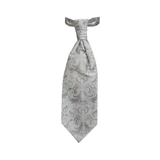 Remo Sartori - cravattone plastron cravatta da sposo cerimonia in seta grigio floreale, made in italy, uomo