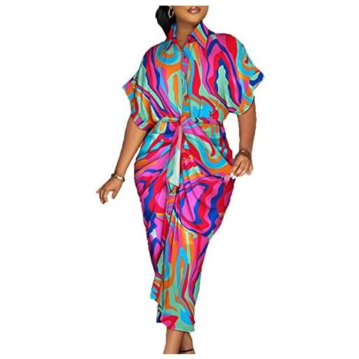 MANYMANY africano block block long dress, women's stampa ankara wrap maxi abito tradizionale camicia etnica