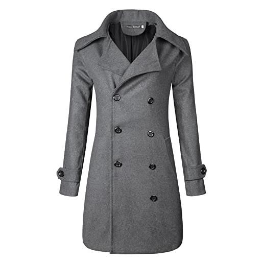 Osheoiso cappotto di lana da uomo cappotti lungo invernali autunno maniche lunghe moda casual eleganti taglie forti giacca gentleman a grigio xxl
